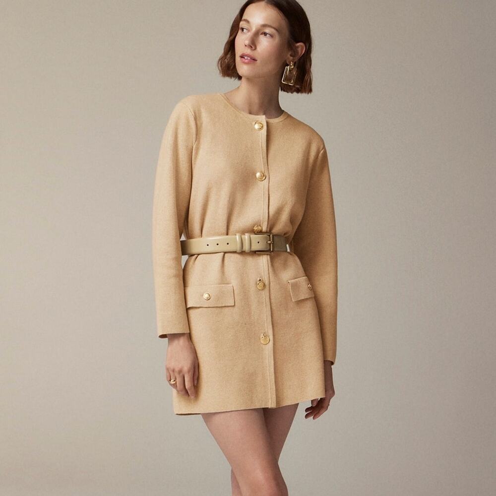 J.Crew Long Giselle Sweater Blazer Heather Khaki Cotton Knit Relaxed XS NWT